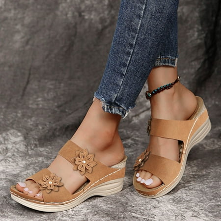 

Slippers For Women Casual Roman Shoes Flowers Fish Mouth Boho Wedge Sandals Wide Sandals for Women with Arch Support Womens Clog Sandals Wide Sandals for Women Wide Width Womens Summer Sandals Size 10