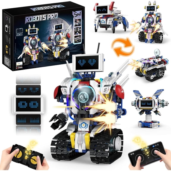 Honchoes 5-in-1 Robot Building Set Remote & App Control Compatible with Lego STEM Toy for Teens Boys 603 Pcs