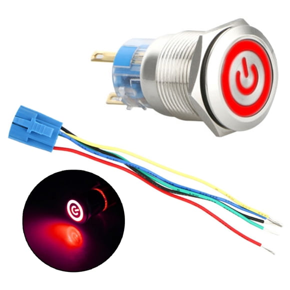 19mm 12V LED Power Symbol ON-OFF Car Push Button Switch Latch Metal Waterproof