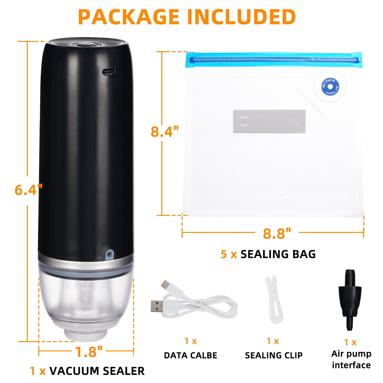 YEERSWAG Handheld Vacuum Sealer Cordless Portable Food Sealer Machine for Travel, Kitchen, Freezer,5 Reusable Bags Included