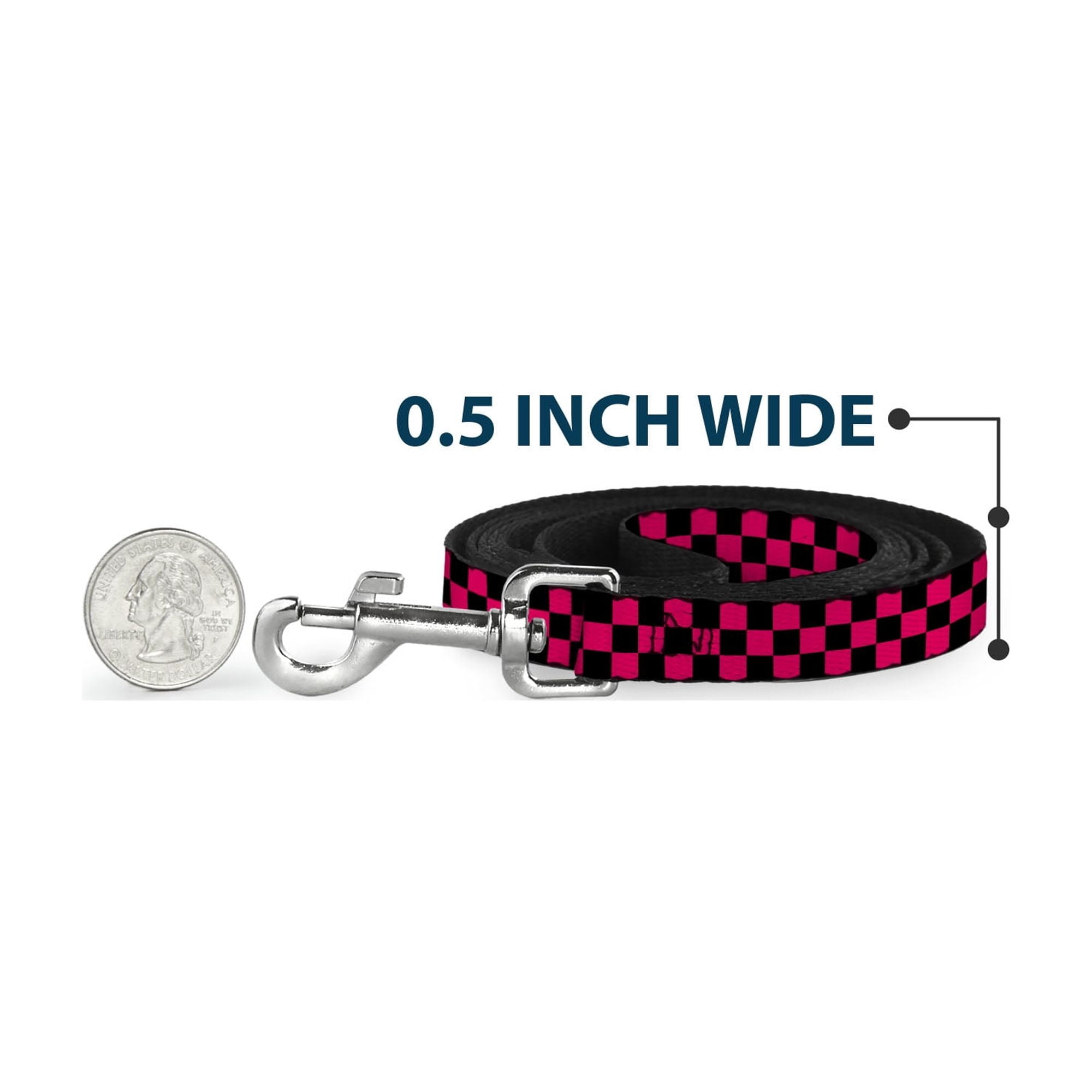 Buckle-Down Pet Leash, Dog Leash, Checker Black Neon Pink, 6 Feet Long 1.0 Inch Wide