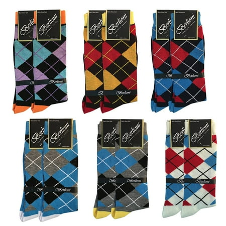 Calf Patterned Socks Pack of 12 Men’s Premium Cotton Fashion Casual Mid Calf Patterned Dress Socks (Argyle Pack, 10-13) ()