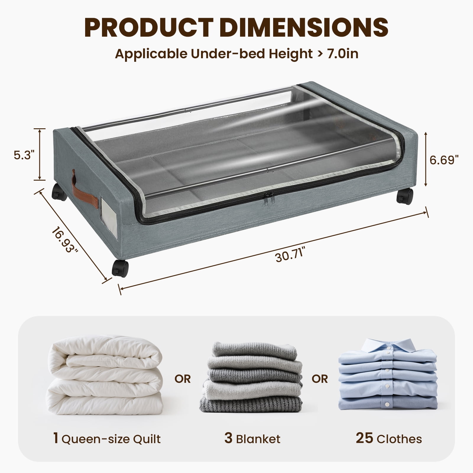 Torio Under Bed Storage with Wheels, 2 Pack Under Bed Storage Containers with Clear Lids, Rolling Organizer Drawers for Clothes Shoes Blankets