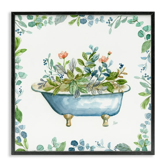 Stupell Industries Botanical Bath Tub Typography Painting Black Framed Art Print Wall Art, 12 x 12
