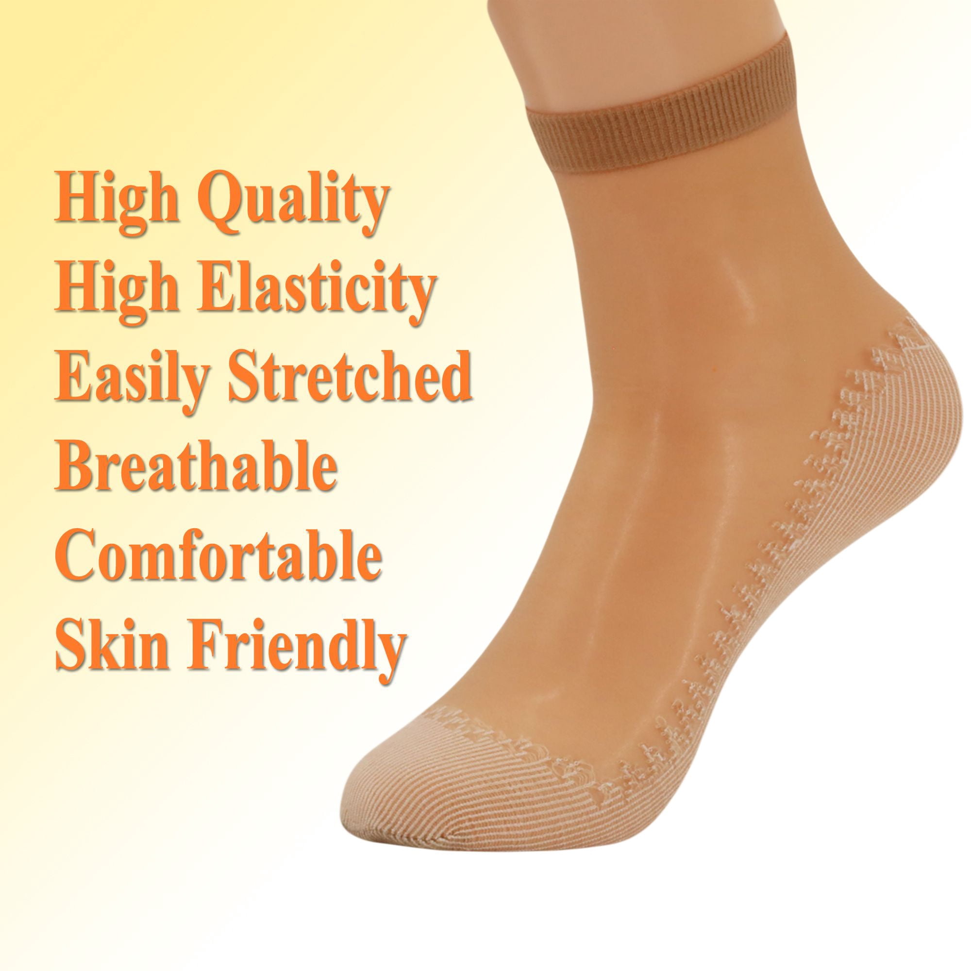 Women's 10-Pack Sheer Ankle Socks - Anti-Slip Cotton Sole & Reinforced Toe, Fits Shoe Size 5-10