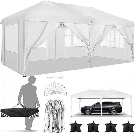 COBIZI 10x20 Pop up Canopy Party Tent Outdoor Event Protable Instant Shelter Canopy Gazebo with 6 Removable Sidewalls and Carry Bag,White
