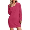 thumbnail image 2 of Up to 65% Off Women's Loose Dresses Women's Long Sleeved Lapel V-neck Sportswear Loose Solid Color Dress Hot Pink, L, 2 of 6