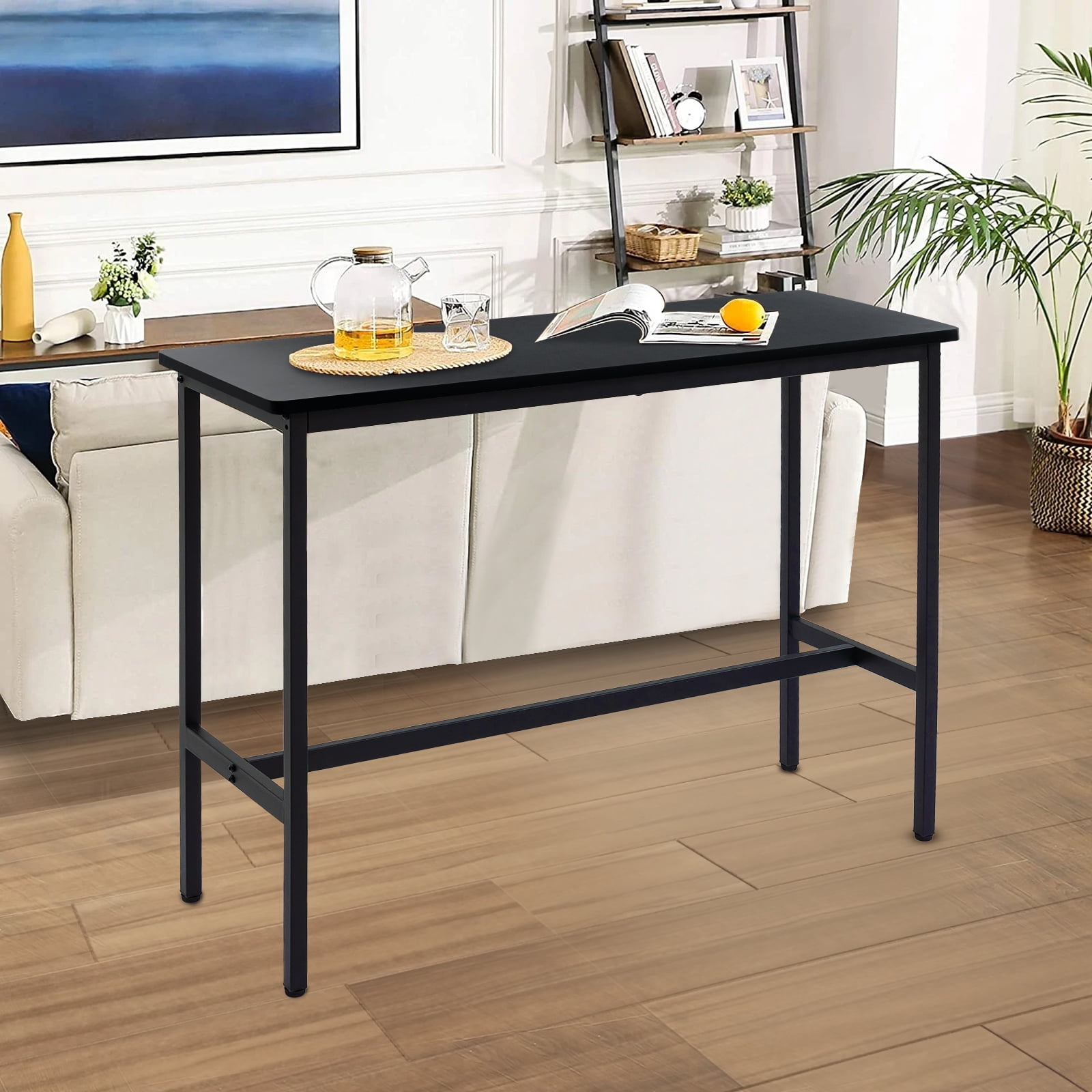 Rongbuk 44.5 in Rectangle Adjustable Feet Floor Dining Table, Black