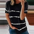 thumbnail image 2 of Women's Casual Tops Striped Casual Loose Fit Curved Hem Short Sleeve Shirts Summer Crew Neck Blouses (L, Black), 2 of 6