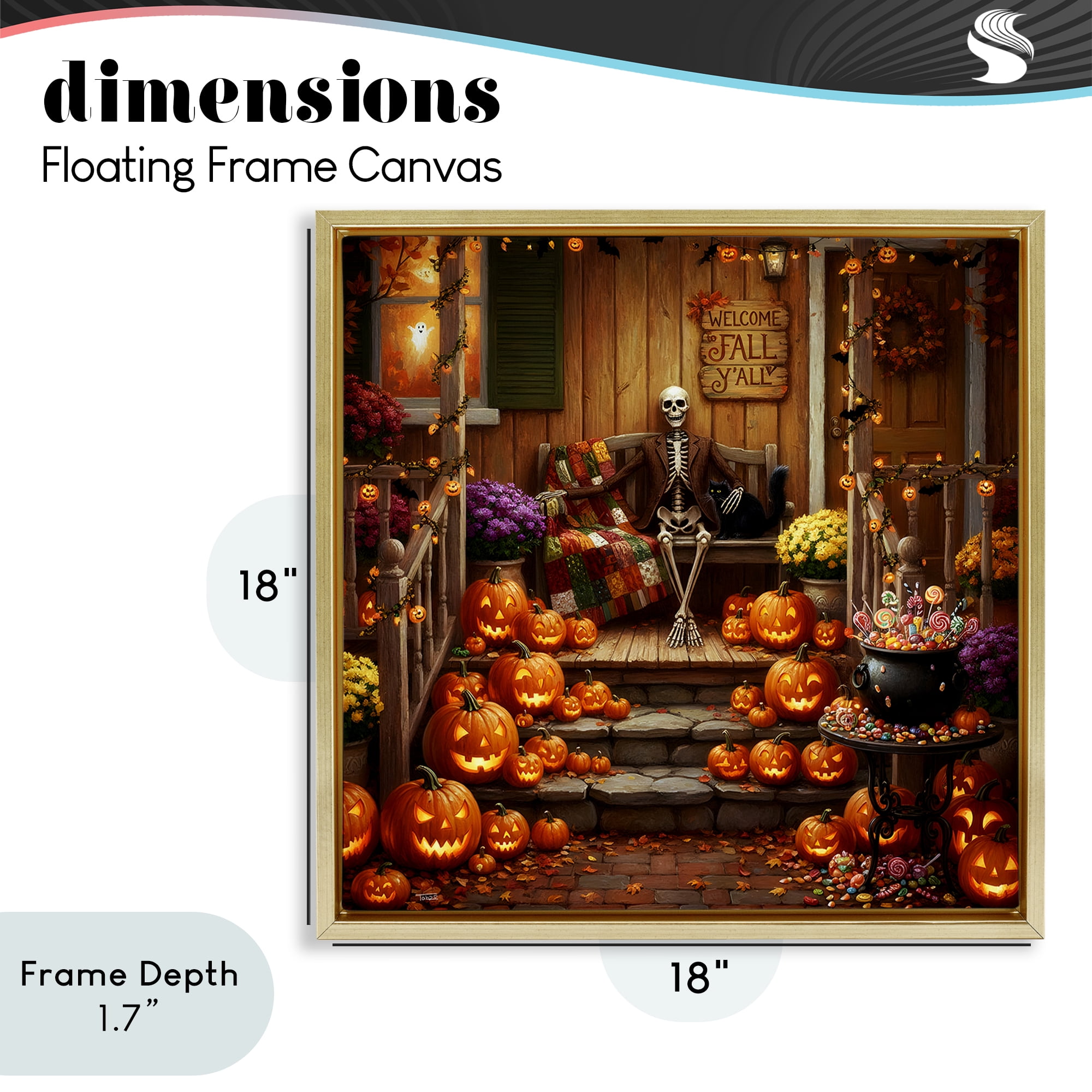 Stupell Industries Welcome To Fall Skeleton Porch Gold Framed Floater Canvas Wall Art, design by Tabz Jones