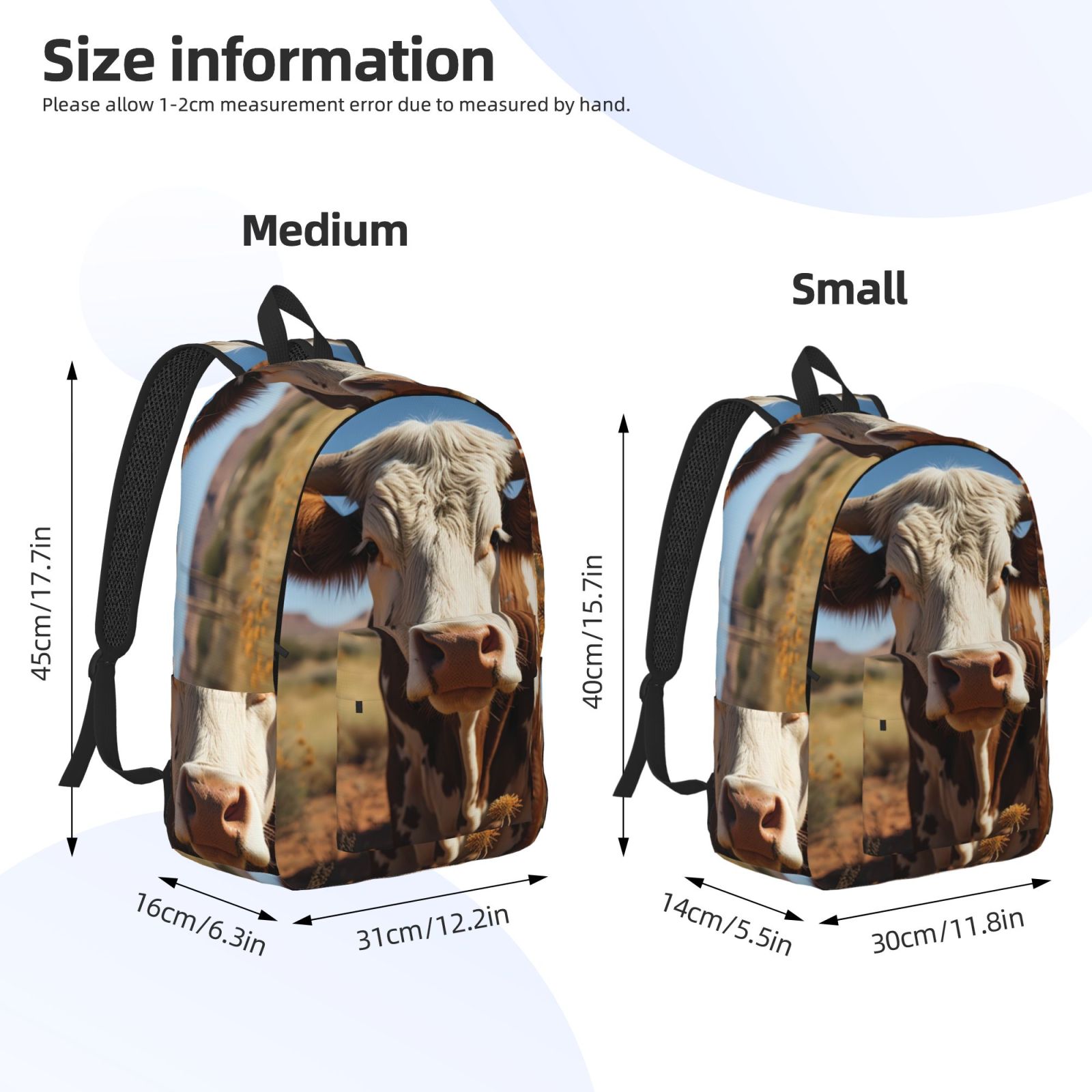Picia Cute Daisy Cow Printed Canvas Daypack - Stylish and Durable Vintage Compact Backpack - Class, Work, Travel, or Laptop Bookbag,Organized Compartments-Small