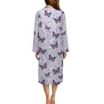 thumbnail image 2 of Yuyamidu Purple Butterfly Long Robes for Women Mid-Length with Zipper Fashion Crew Neck Bathrobe Soft Sleep Nightgown Lightweight Long Sleeve Sleepwear Gowns Size 2XL, 2 of 7