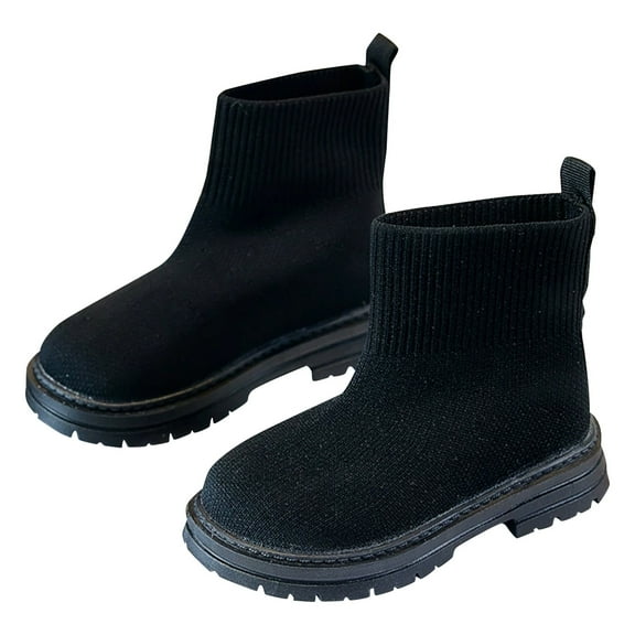 MEZZALL Child Girls Knit Ankle Boots Stretch Elastic Comfortable Casual Winter Booties Toddler Youth Kids Soft Outdoor Solid Color Shoes