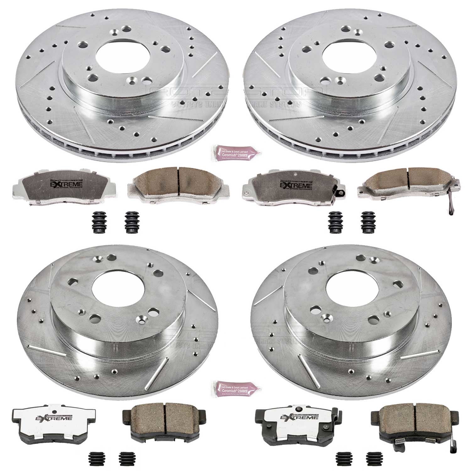 PowerStop Front and Rear Z26 Street Warrior Carbon-Fiber Ceramic Brake Pad and Drilled and Slotted Rotor Kit Fits: HONDA Select Models K706-26