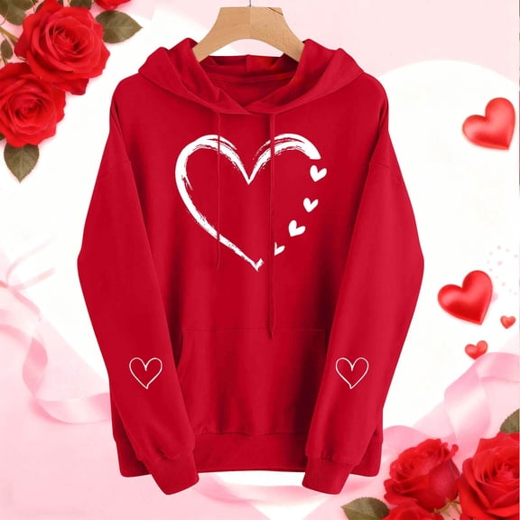 Avrnliq Womens Valentines Day Sweatshirt Red Heart Embroidery Cozy Fleece Lined Crewneck Sweater Gift for Her,Size 2XL
