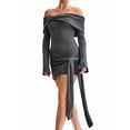 thumbnail image 3 of Off Shoulder Sweater Dress for Women Long Sleeve Irregular Lace Up Sexy- Short Knit Dresses, 3 of 9