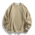 thumbnail image 2 of Timoontee Men's Fall Casual Shirts Relaxed Fit Long Sleeve Crewneck Fleece Fashion Pullover Tops Solid Hiking Jogger Athletic Blouses Beige S, 2 of 8
