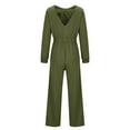 thumbnail image 7 of Olyvenn Women's Spring One Piece Jumpsuits Dressy Casual Long Sleeve Elastic Waist Pockets Wide Leg Long Pants Rompers Army Green 10, 7 of 7