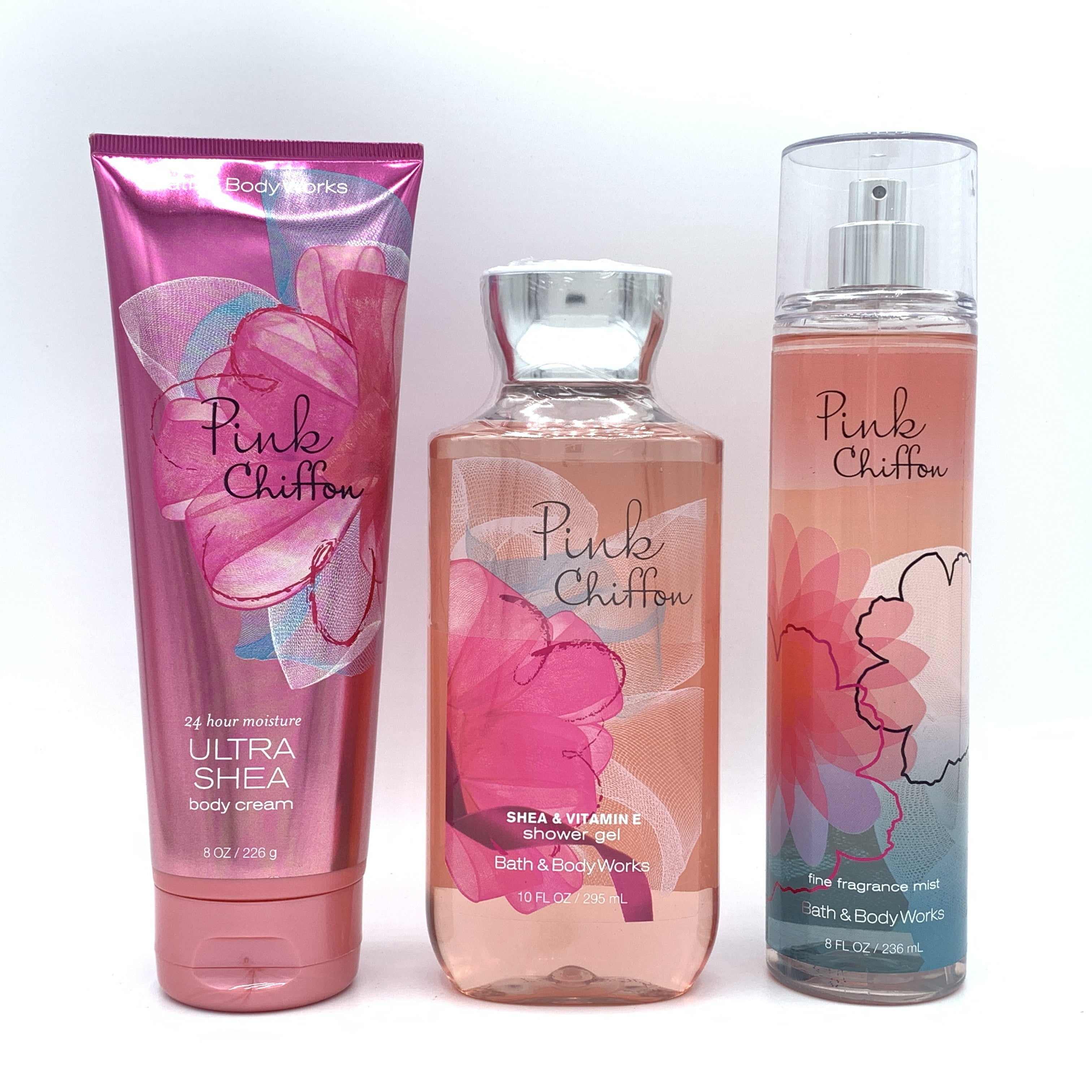 Bath and Body Works Pink Chiffon Body Cream, Shower Gel and Fine
