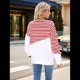 thumbnail image 4 of Sudadera Tipo Túnica A Rayas con Bloques de Color para Mujer, de Larga y Cuello Redondo, Holgada y Rayas Rojas y Blancas S, 4 of 9