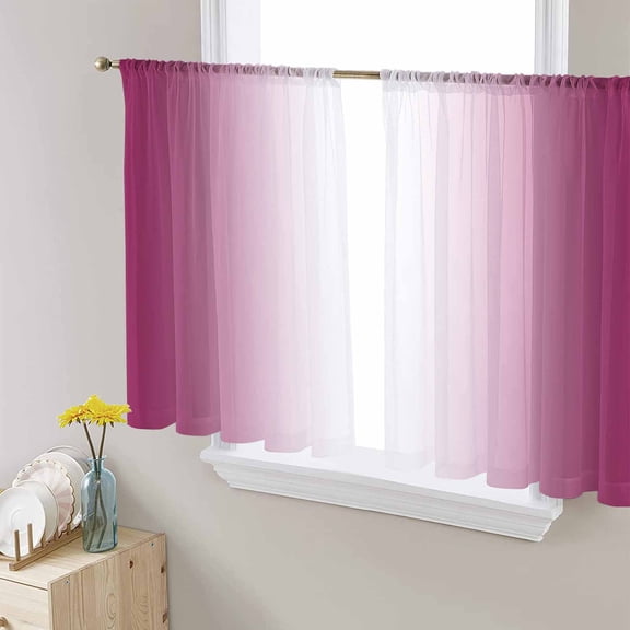 Rose Red Ombre Sheer Curtains 54 Inches Length 2 Panels Set, Window Sheer Curtains for Living Room/Bedroom, Pink White Gradient Modern Abstract Art Light Filtering Rod Pocket Curtain 52'' x 54'' x 2