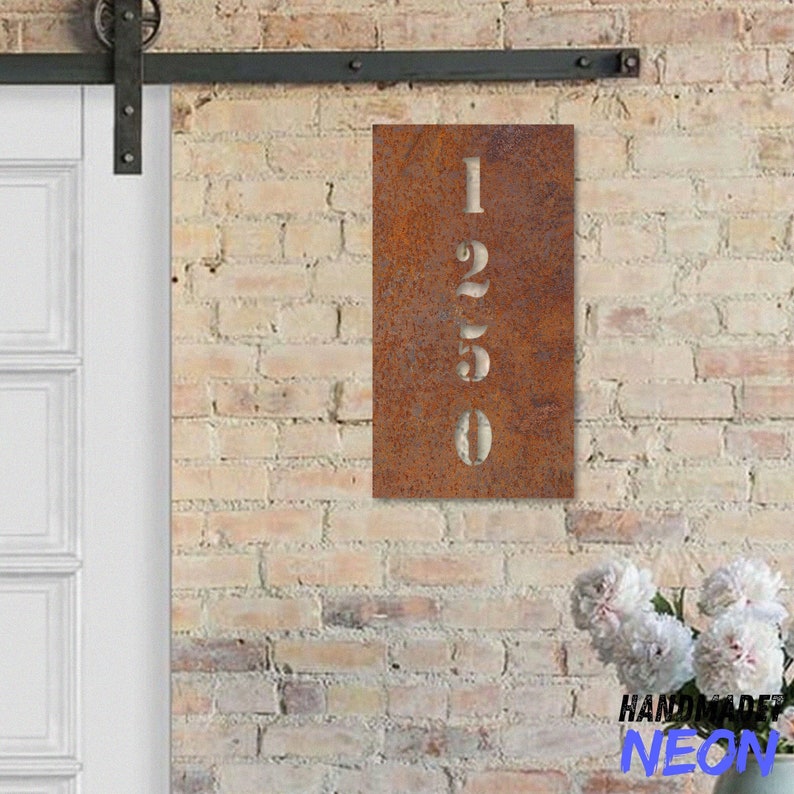Handmadetneonsign House Number Metal Rusty, Modern Home Number Rusty, House Address Wall Decor 043948