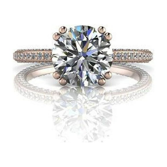 3.25 Ct Round Diamond Engagement Rings for Women Solid 18K Rose Gold