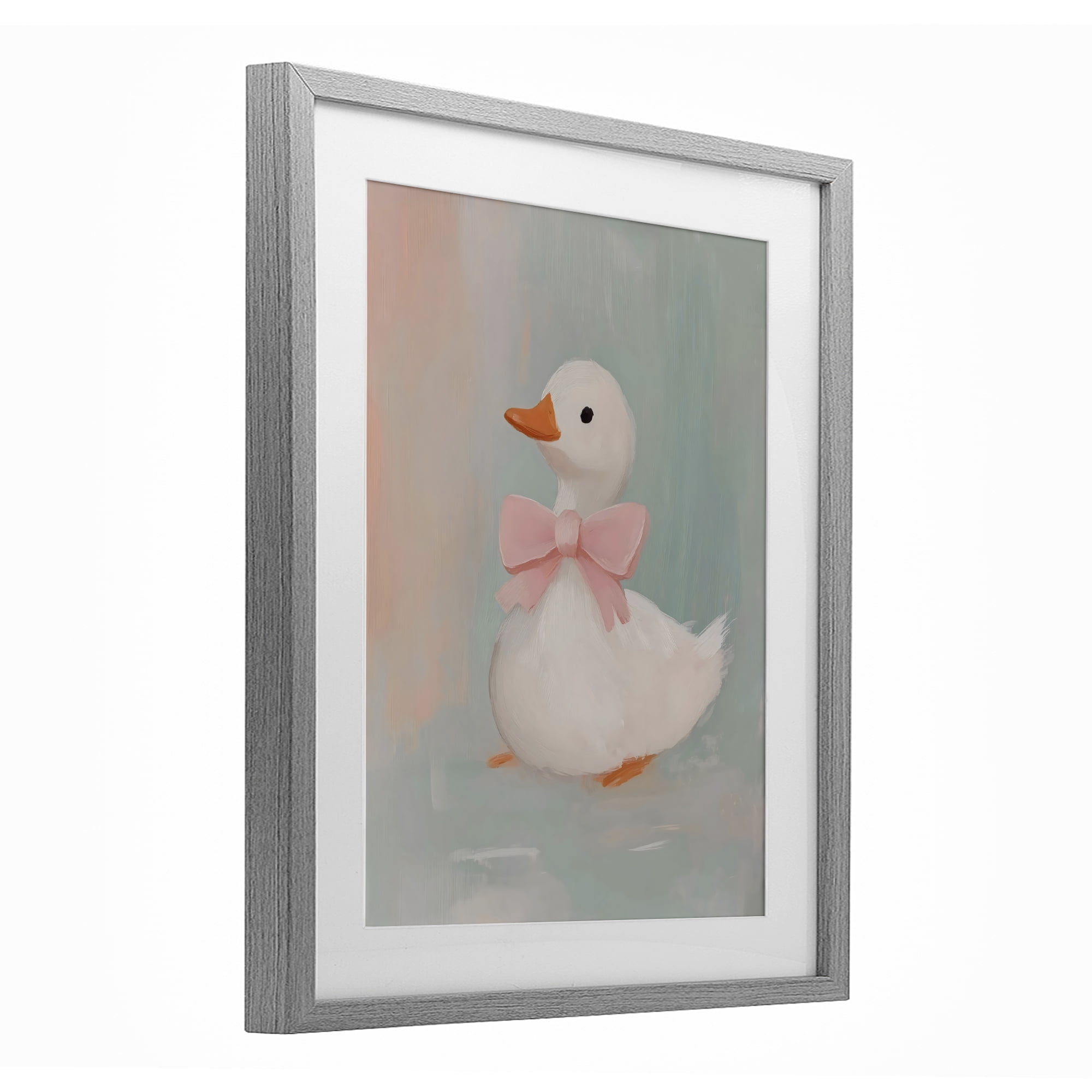 Stupell Industries Duckling Portrait with Bow Gray Framed Print Under Glass, design by The Prints Vibe