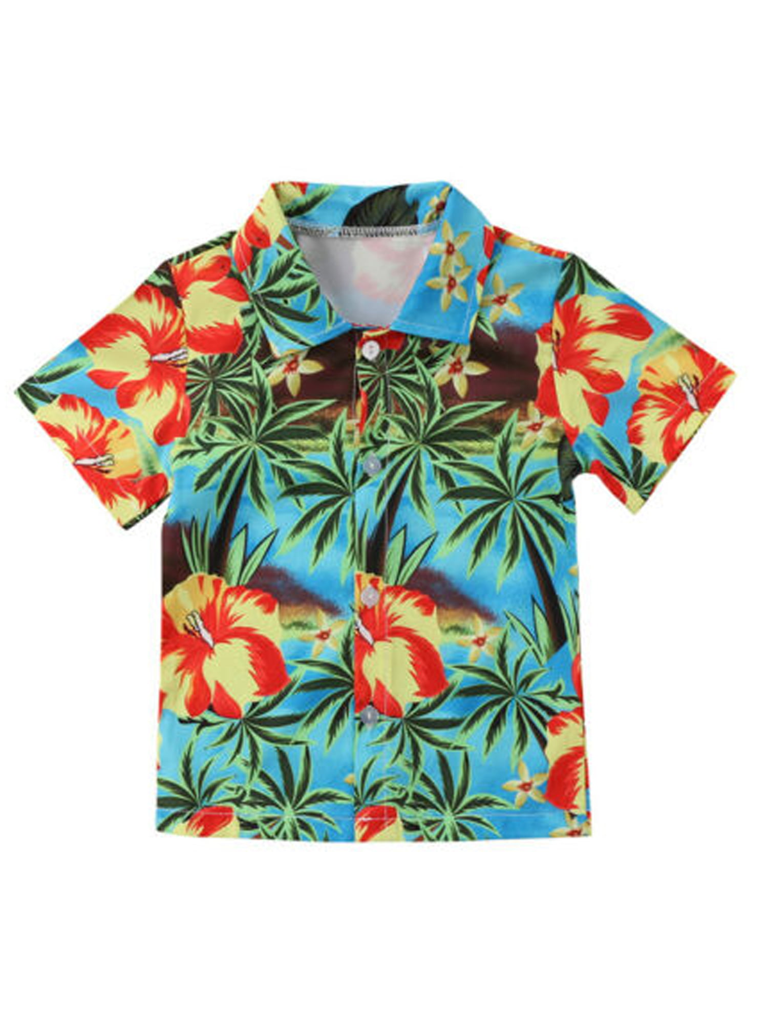 Tommelise Baby Boys Floral Cotton Casual Button Down Short Sleeve Hawaiian Shirt