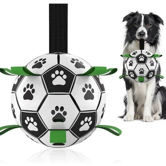 Dog Toys Balls Dog Soccer Ball with Straps - Durable Interactive Herding Ball for Small & Medium Dogs, Puppy Outdoor Water Toy, Bouncing Fetch & Tug of War Toy, Dog Birthday Gifts(6 Inch)