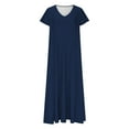 thumbnail image 4 of Nmnitkp Summer Dresses for Women 2026 Short Sleeve Casual Dresses O-Neck Floral Party Dress with Pockets Navy,L, 4 of 7