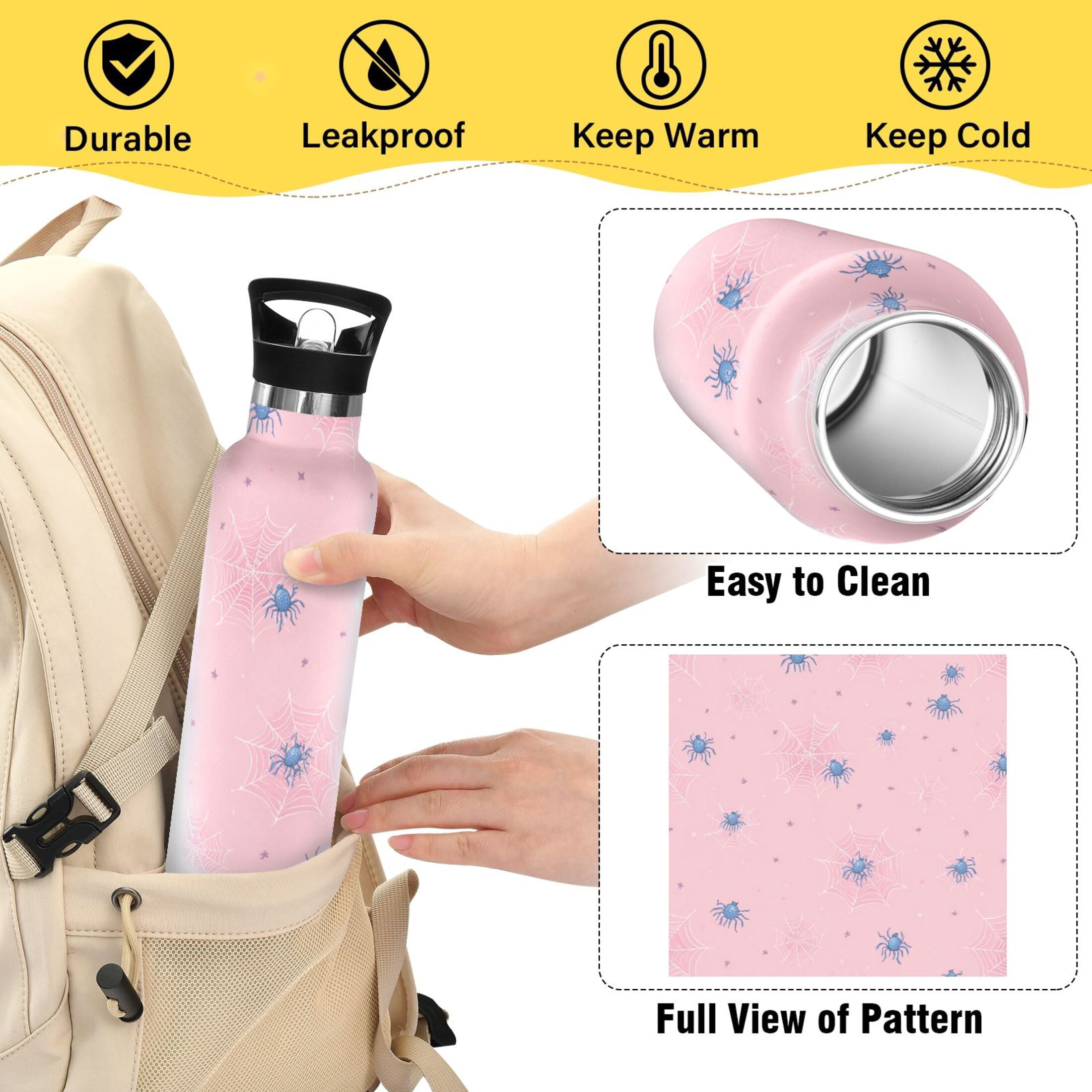 Kids Insulated Stainless Steel Sports Water Bottle 600ml (20oz) Spiders and Spider Webs