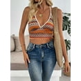 thumbnail image 4 of Knitted Camisoles for Women Summer Halter V Neck Striped Casual Sleeveless Beach Vacation Crop Tank Tops Orange Color L, 4 of 5
