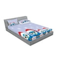 thumbnail image 2 of Ambesonne Christmas Fitted Sheet & Pillow Sham Set, Fun Birds Santa Hats, Queen, Blue Red, 2 of 2