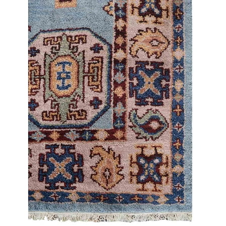 Hanro Woolen Silk - Rugsotic Carpets Hand Knotted Afghan Wool And Silk 5'x8' Oriental Area Rug Kazak Aqua Cream AF0117