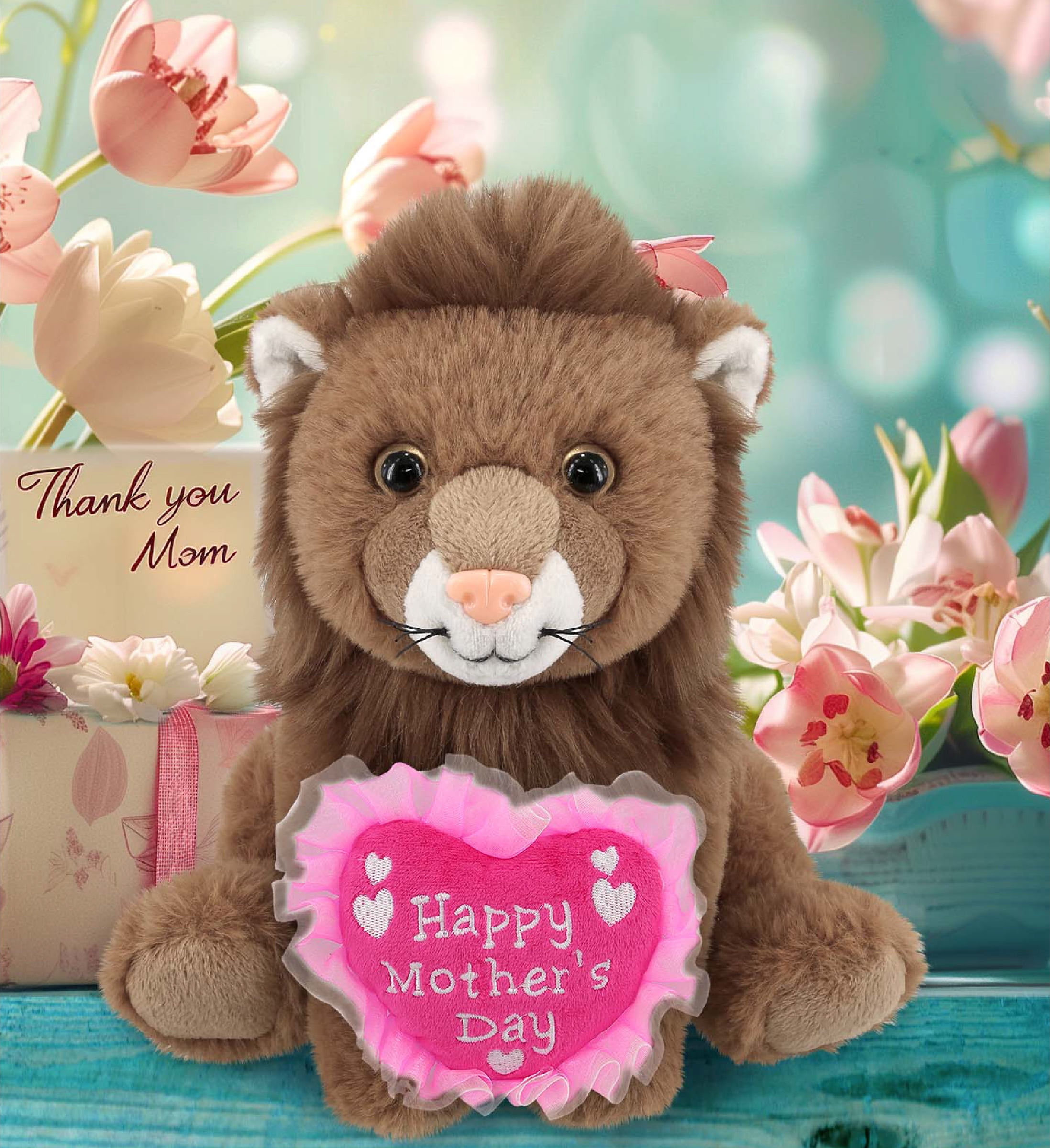 DolliBu Happy Mother's Day Super Soft Plush Squat Lion - Cute