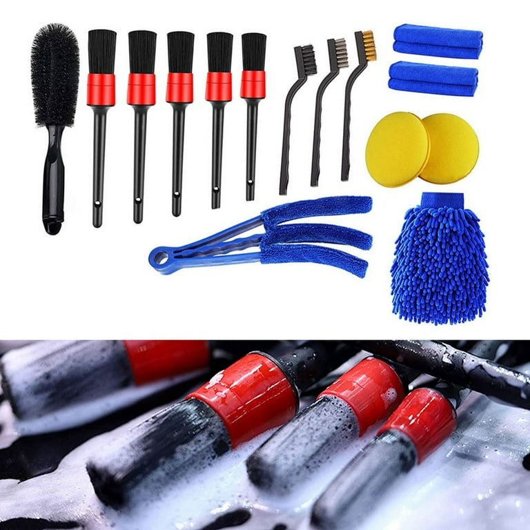 MateAuto Car Detailing Brush Set,20pcs Drill Brush Set,Car Interior Detailing Kit & Car Wash Kit with Boar Hair Detail Brush and Cleaning Gel for