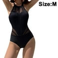 thumbnail image 2 of Women One Piece Mesh Tummy Control Swimsuit High Neck Halter Cutout Swimwear, 2 of 5