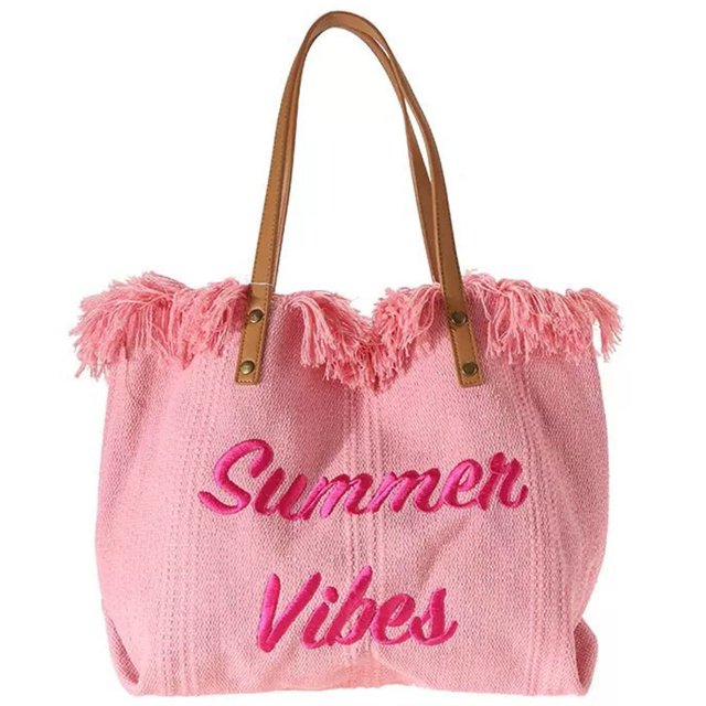 Bolso Hombro Mujer Lona Tote Letra Moda para Viajes Al Aire Libre Verde