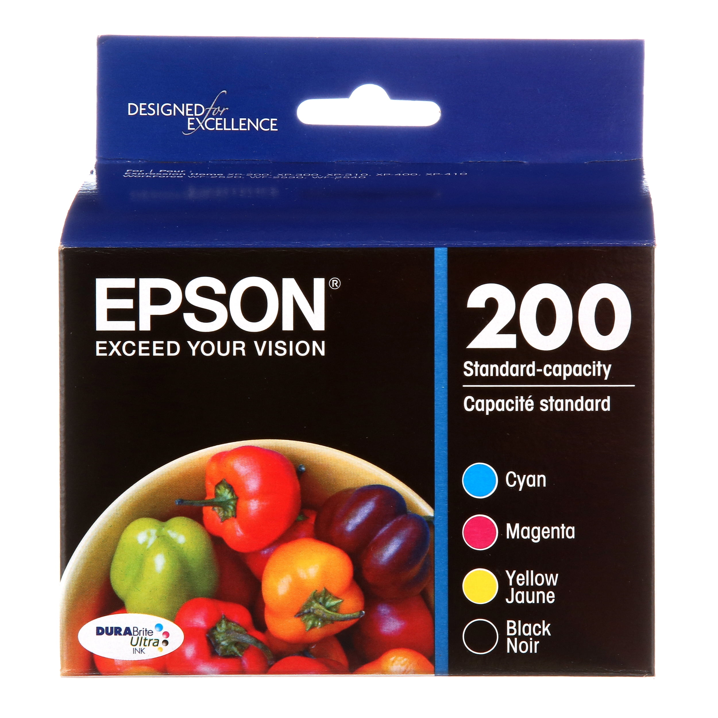 for select Epson Expression and WorkForce Printers T200120-BCS EPSON T200 DURABrite Ultra Ink Standard Capacity Black & Color Cartridge Combo Pack 