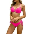 thumbnail image 4 of QURATI Swimwear Neck Tie Front Bikini Set: Adjustable Side Tie Bottoms Flattering Two Piece Swimwear Hot Pink L, 4 of 9