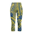 thumbnail image 4 of SCRAWLGOD Polynesia Hibiscus Blue Yellow Women's Capri Leggings with Pockets, High Waisted Stretch 3/4 Yoga Pants with Tummy Control, Lounge Tights for Workout Running Gym, XS, 4 of 7