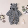 thumbnail image 3 of IBTOM CASTLE Unisex Baby Boy Girl Cute 3D Bear Ears Hooded Knitted Sweater Long Sleeve Romper Overall Sleepwear Winter Warm Clothes 0-6 Months Gray, 3 of 8