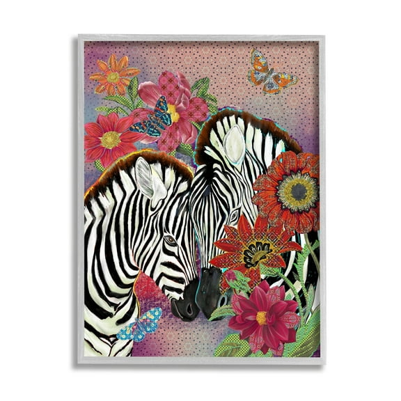 Stupell Industries Loving Zebra Pair over Pink Arabesque Pattern Grey Framed, 11 x 14, Design by Sangita Bachelet