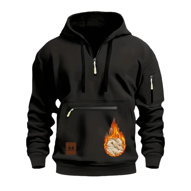MHFRRA Sudadera Gruesa para Hombre, Chaqueta Tipo Cárdigan con Bolsillo y Cremallera para Otoño E Invierno Negro