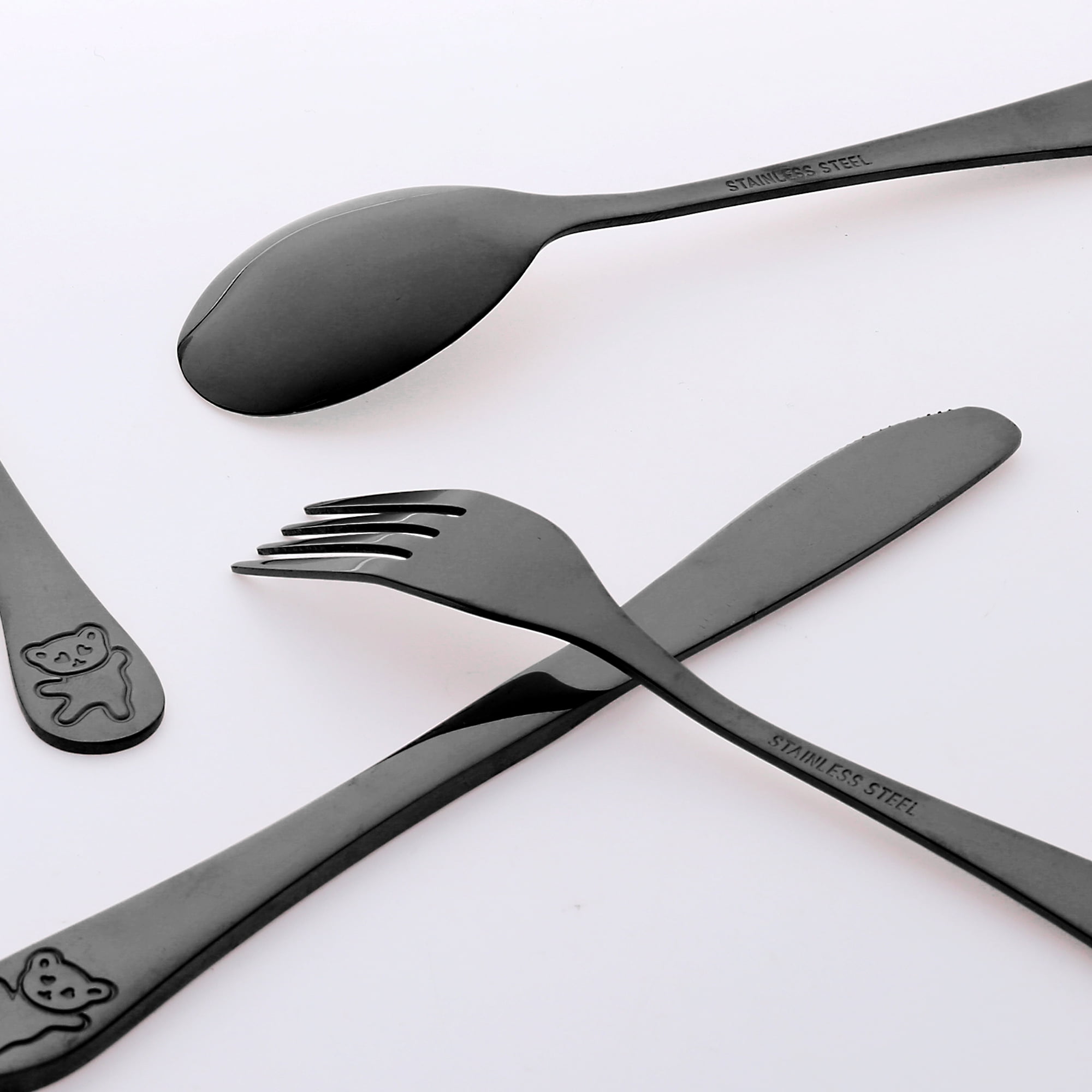 Unique Bargains Stainless Steel Flatware Set with Knife Black 4 Pcs