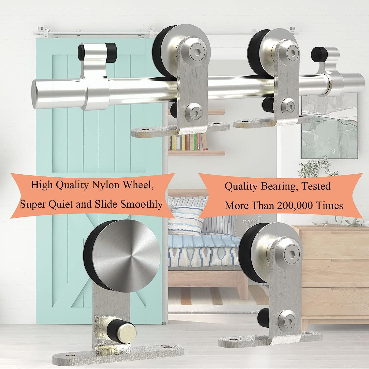 CCJH Stainless Steel 6.6FT Sliding Barn Door Hardware Kit Fit 39.6” Width Single Door T-Shaped Silver