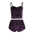 thumbnail image 2 of Qiylii Women 2PCS Pajamas Set Slim Strap Solid Color Sling Crop Top Shorts, 2 of 9