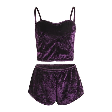 

Caitzr Summer Women Lingerie Slim Solid Sling Crop Top Short Elastic Band Pants Sleepwear Set