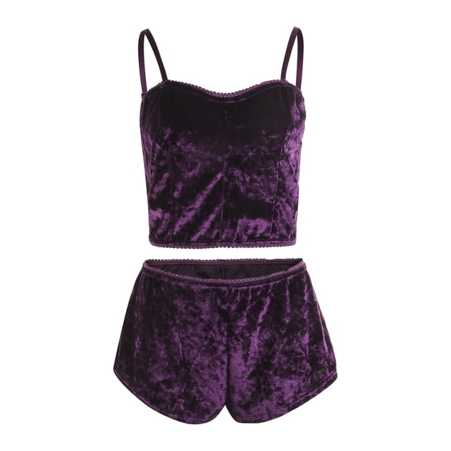 SUNSIOM Women 2PCS Lingerie Set Slim Sling Crop Top Short Elastic Band Pants